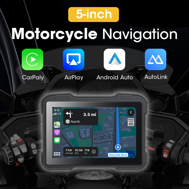 Portable 5" Carplay Motorcycle DVR Multimedia Player Wireless Carplay Android Auto GPS Navigation Moto Monitor Drive Recorder image 2