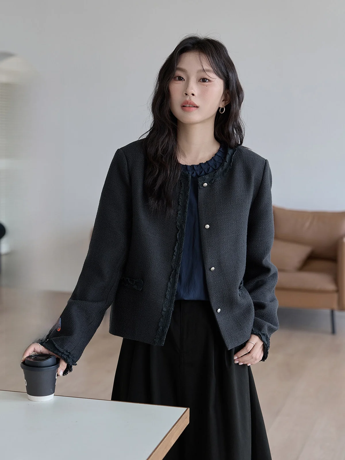 

HuiXi Blue Petites Sle Jaet для женщин, круглое длинное пальто Ne ort, осень-зима, Новое поступление, роскошное женское пальто