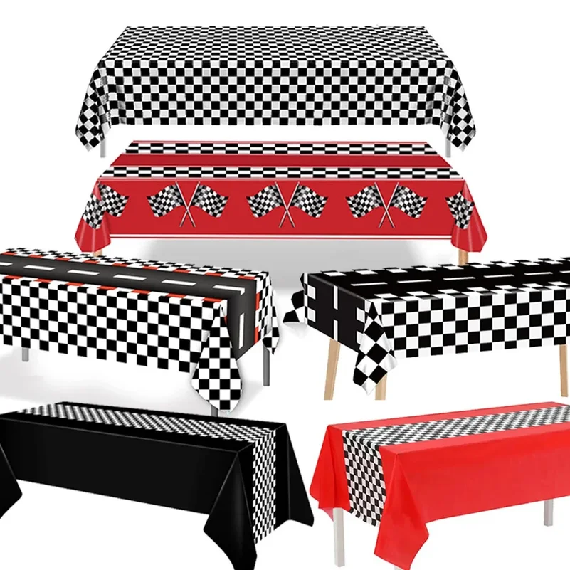 2pc Racing Car Theme Disposable Tablecloth Red Black White Checkered Pattern Boys Kids Birthday Party Decoration Supplies Gifts