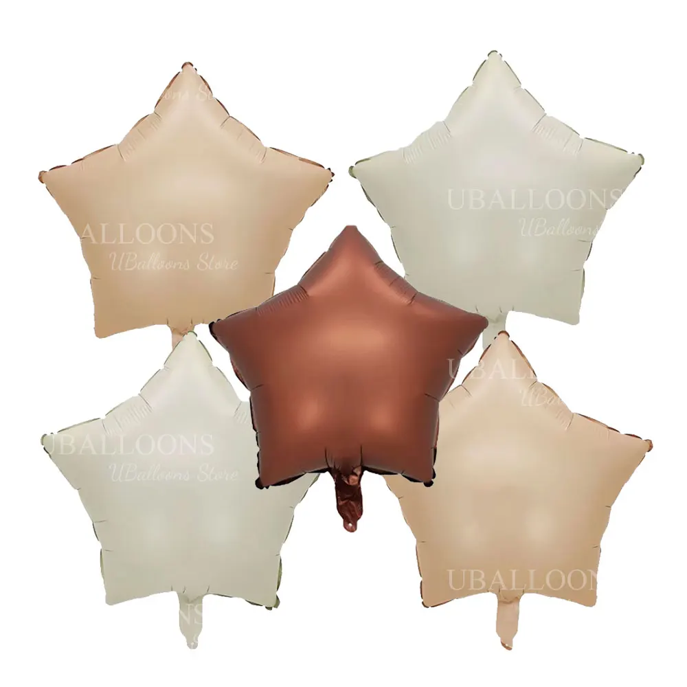 12 Stück cremefarbene Geburtstags-Folienballons, Aprikose, Braun, Beige, Herz, Stern, Heliumballons für Boho, Babyparty, Geburtstagsparty-Dekoration – Detail 5