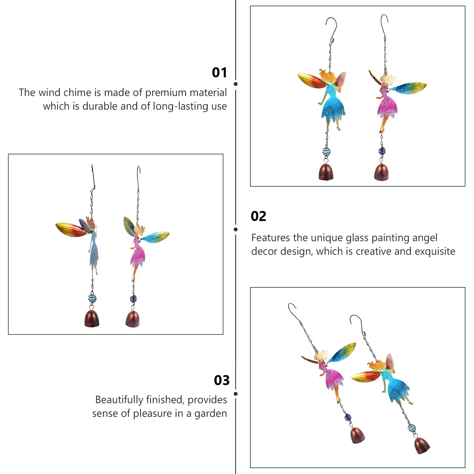 

2pcs Angel Wind Chime Decor Colorful Glass Painting Fairy Wind Bell For Indoor Outdoor Garden Hanging Decoration