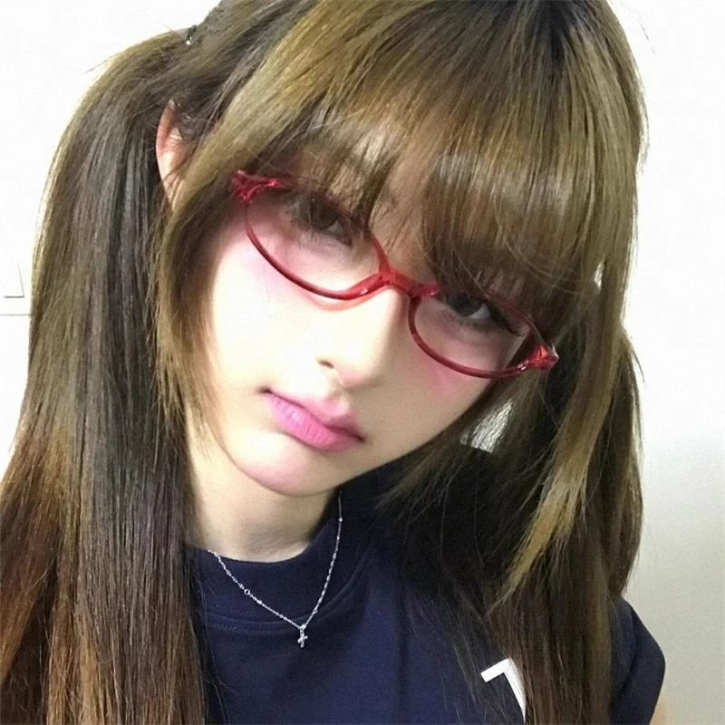 Gafas ovaladas de montura estrecha japonesas para mujer, gafas Vintage Y2K antiluz azul, gafas decorativas Harajuku a la moda