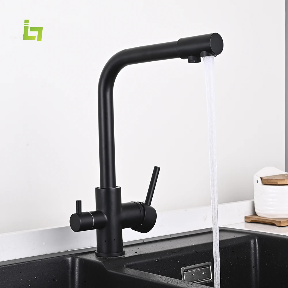 

Water Purification Kitchen Faucet Black Hot and Cold Rotating Pull Out Brass Material Sink Mixer Drinking and Washing Tap