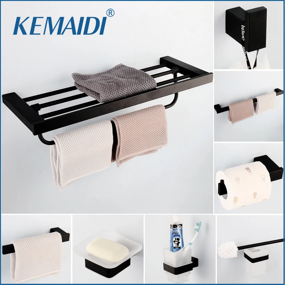 

KEMAIDI Bathroom Hardware Set Black Matte Paper Holder Toothbrush Holder Towel Bar Bathroom Accessories SUS 304 Stainless Steel