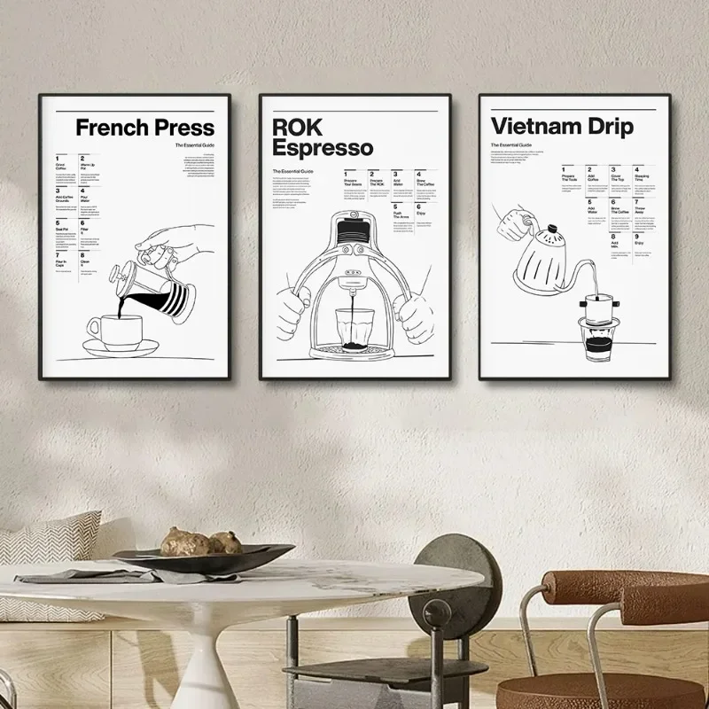 Minimalist Line Espresso Coffee Maker Brewing Menu Posters and Prints Canvas Printing Wall Art Picture for Kitchen Cafe Decor