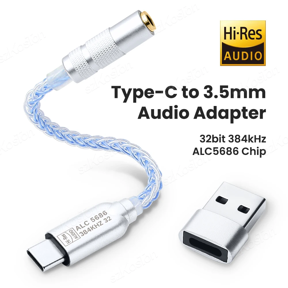 

ALC5686 DAC Headphone Amplifier Type-C to 3.5mm Audio Adapter Hi-Res 384KHz/32bit Decoder AMP for iPhone 15/S24/Pixel Xiaomi