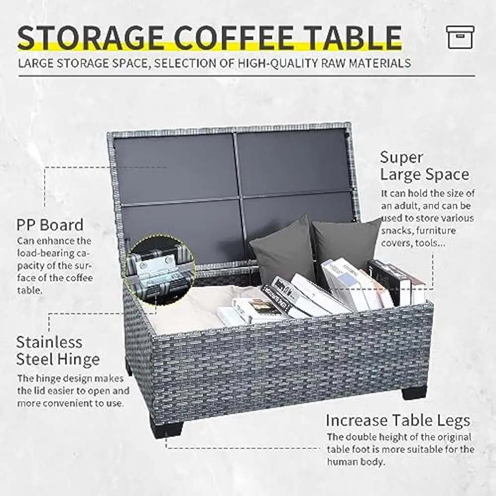 4 Piece Garden Sofas, Outdoor Conversation Set PE Rattan Sectional Sofa Couch w/ Storage Table ,Garden Sofa Set