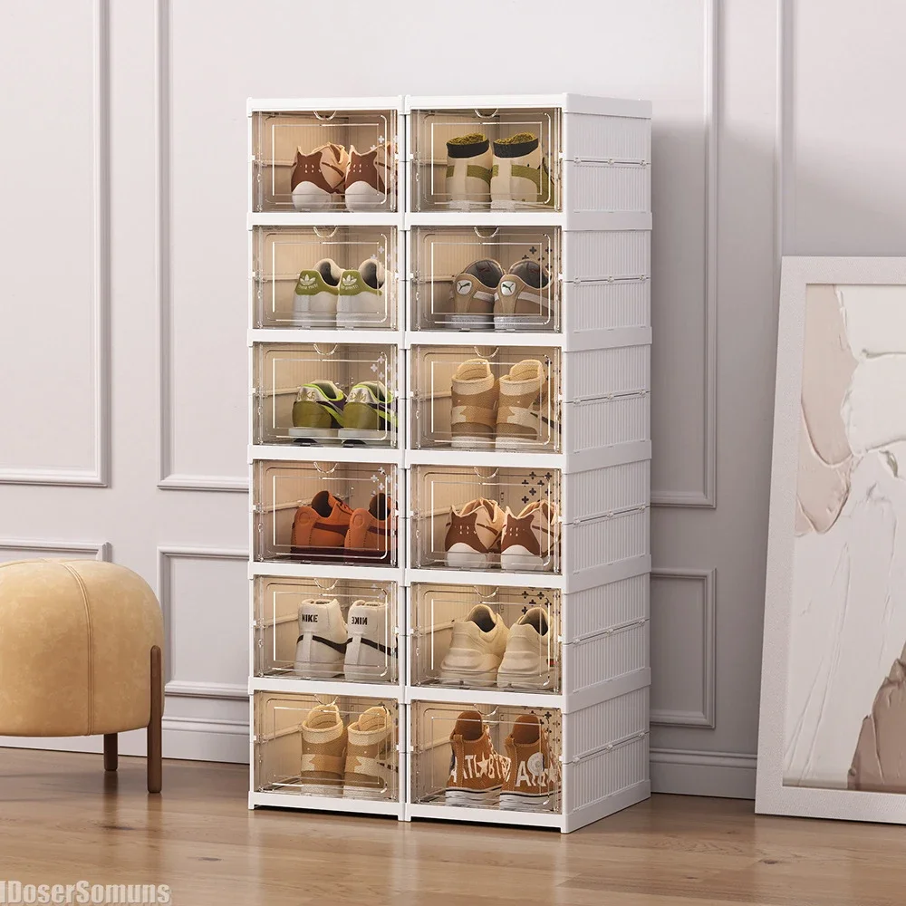 No Installation Shoes Case Fold Plastic Organizer Shoe Box Simple Shoes Rack Storage Thickened Drawer Case Drawer Stackable Box