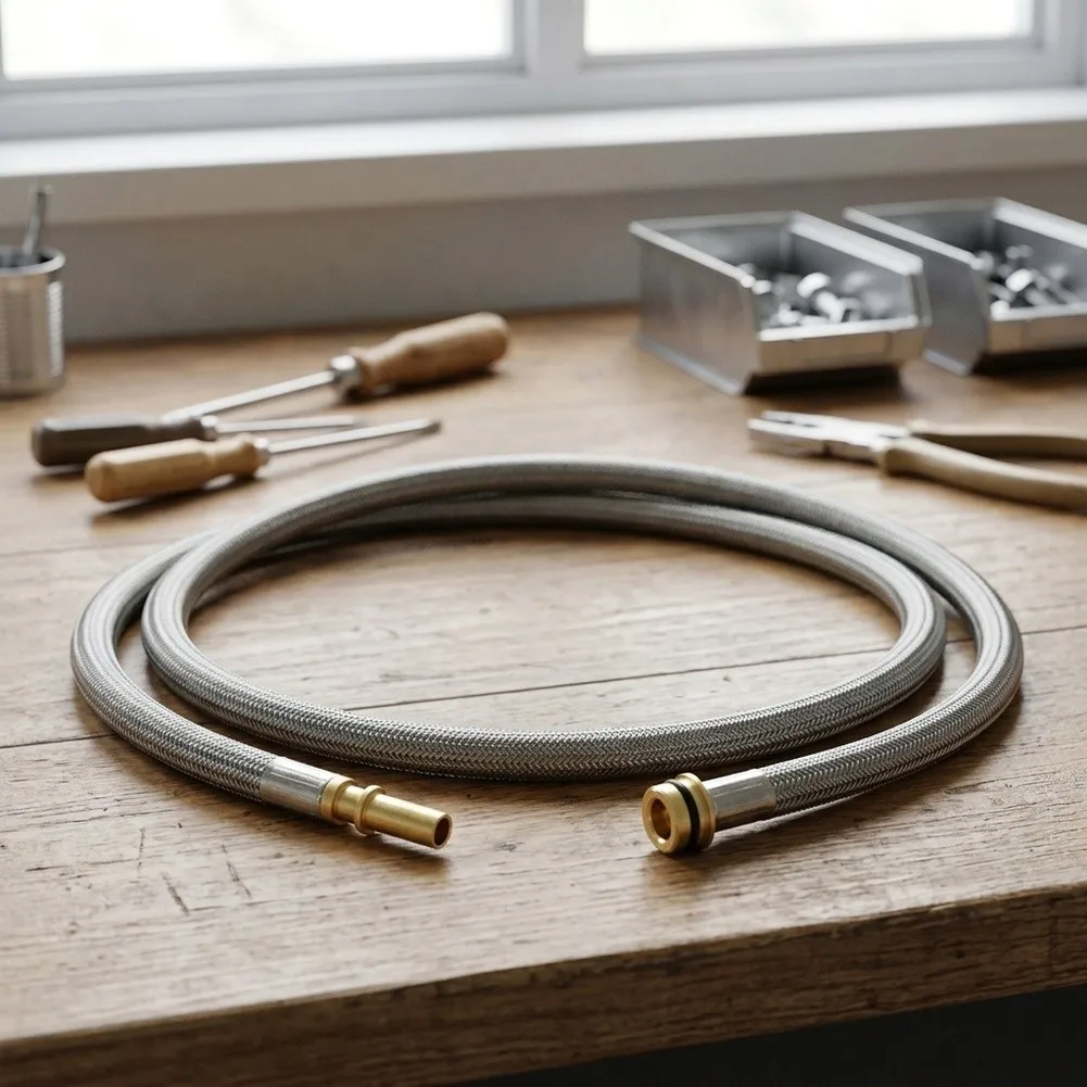 Pull Down Kitchen Faucet Replacement Hose 59 inch 150cm Nylon Inner Tube Brass Connectors Safe for Potable Water Multiple Fit