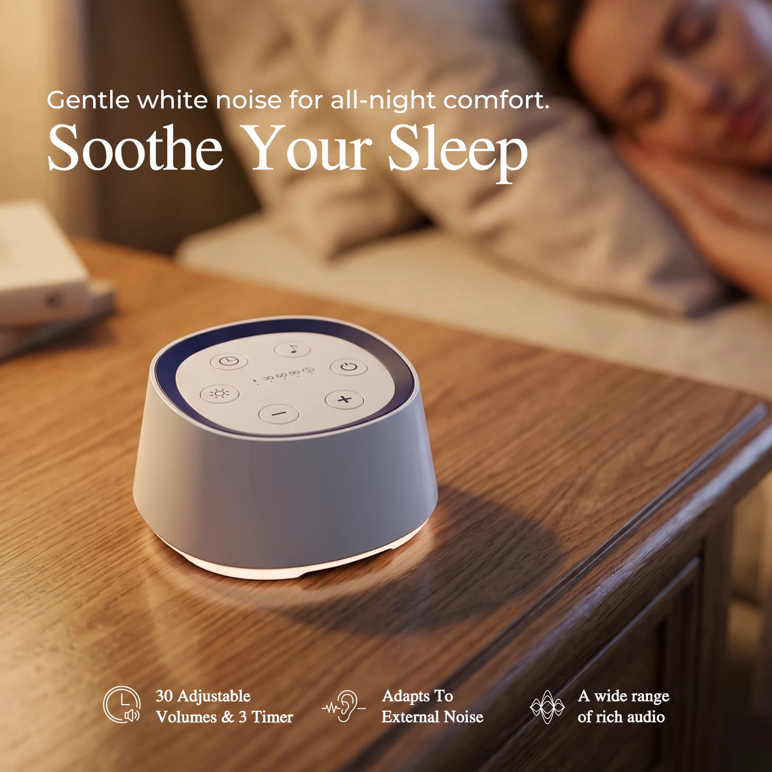 YAFULL White Noise Sound Machine 30 Soothing Sounds Rechargeable Sleep Night Light with Timer Cry Sensor for Adults Baby Bedroom
