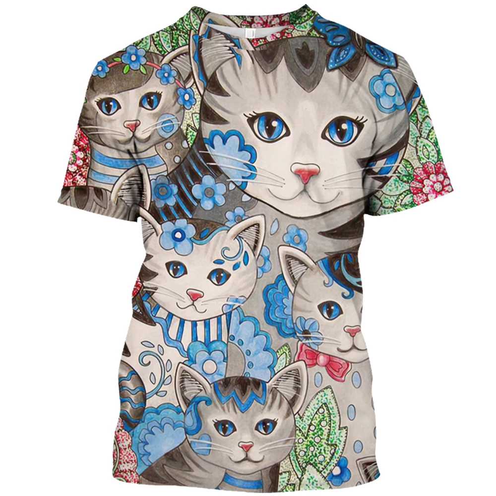 3D Fun Cat Graphic T-shirt Men\'s Hip Hop Fashion Animal Print Short Sleeve T-shirt Casual O-neck Oversized Pullover Summer Top