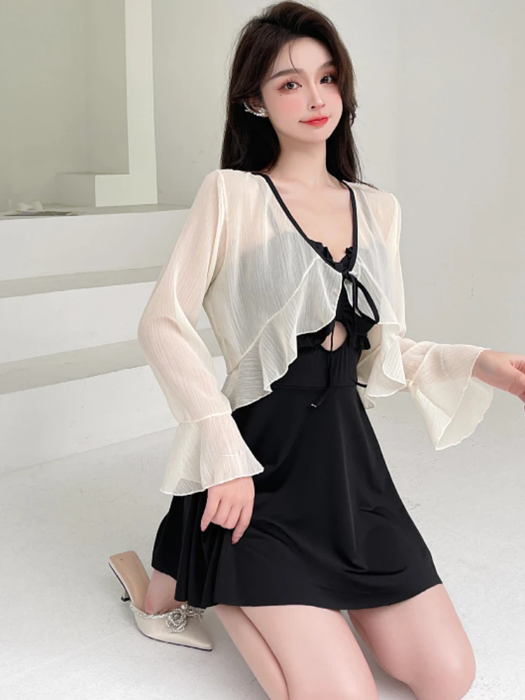 Sun-proof Cover-ups Women Sweet Ruffles Design Swimwear Tender Vacation Beach Style All-match Young Ulzzang Soft Chic Students