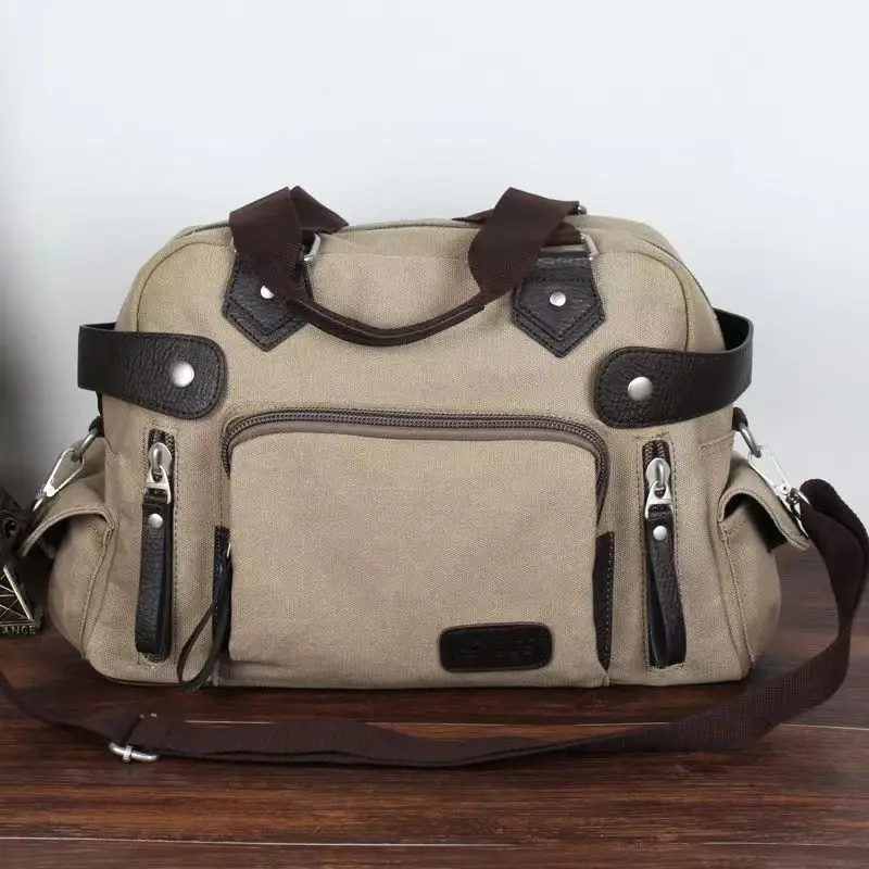 Vintage Men's School Messenger Crossbody Bag Handbag Canvas Hand-held Short-distance Travel Bag