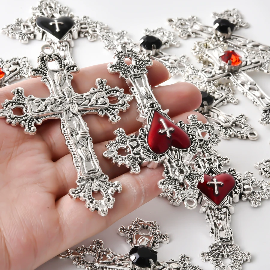 5Pcs Gothic Dark Punk Catholic Religion Cross Pendant Jewelry Vintage Y2K Embossed Croix Pendentif Wholesale