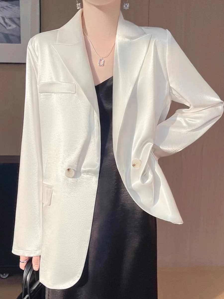 2025年春 レディース カジュアル ルーズ PUレザー ジャケットスーツ アウター ヴィンテージ 高級感 通勤 長袖コート