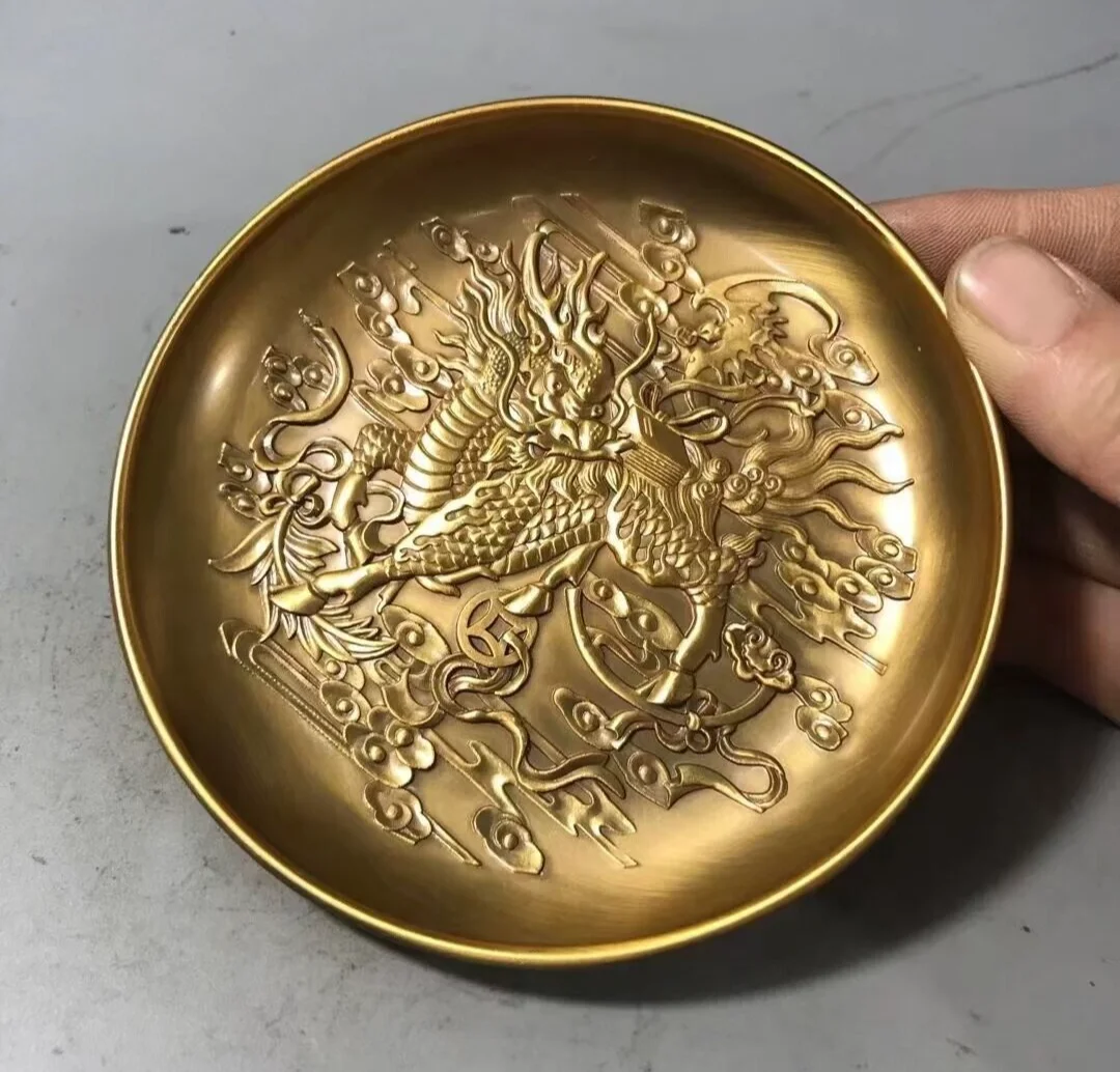 

Chinese bronze kirin statue collectable tea pet plate home decor Art gift