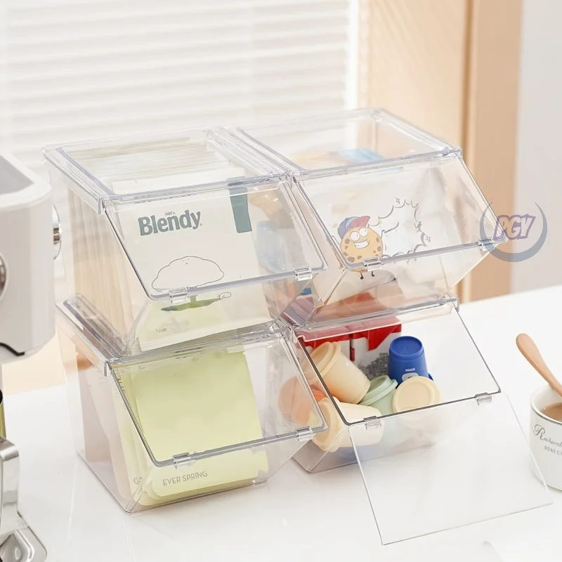 

2/4 шт. Прозрачный пластиковый органайзер для кофейных капсул с крышкой, контейнер для чайных пакетиков, штабелируемый контейнер для хранения продуктов для шкафа, столовой