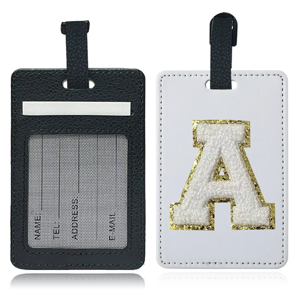 Initial Chenille Pu Luggage Tag Durable Suitcase Tag Label Set Travel Accessories Initial Name A-Z 26 Letters White Pattern