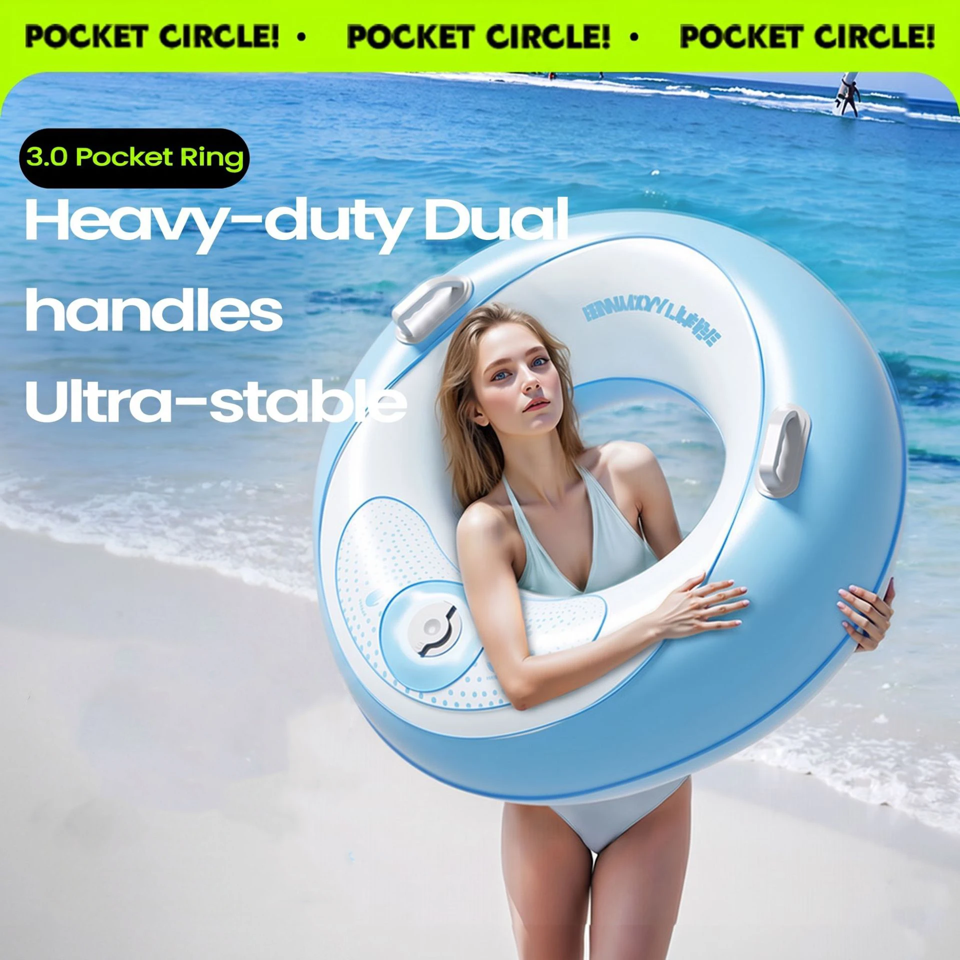Adult Self Press Inflatable Swim Circle Sponge Float Ring Anti-Leak Thickened Swimming Tube with Double Handles for Pool Party