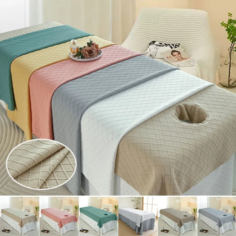 210x120cm Solid Color Cotton‑Knit Texture Bed Sheet with Hole for Beauty Salon Bed Covers for Massage Spa Use Skin-friendly