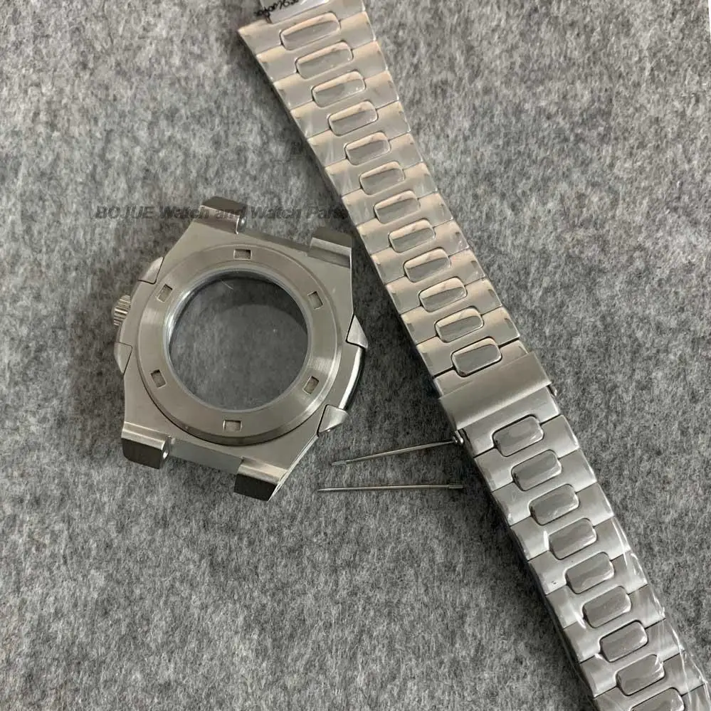 41mm Stainless Steel Watch Case Strap Set Sapphire Glass Parts for Nautilus Japanese Nh35 NH36 Automatic Watch Accessories