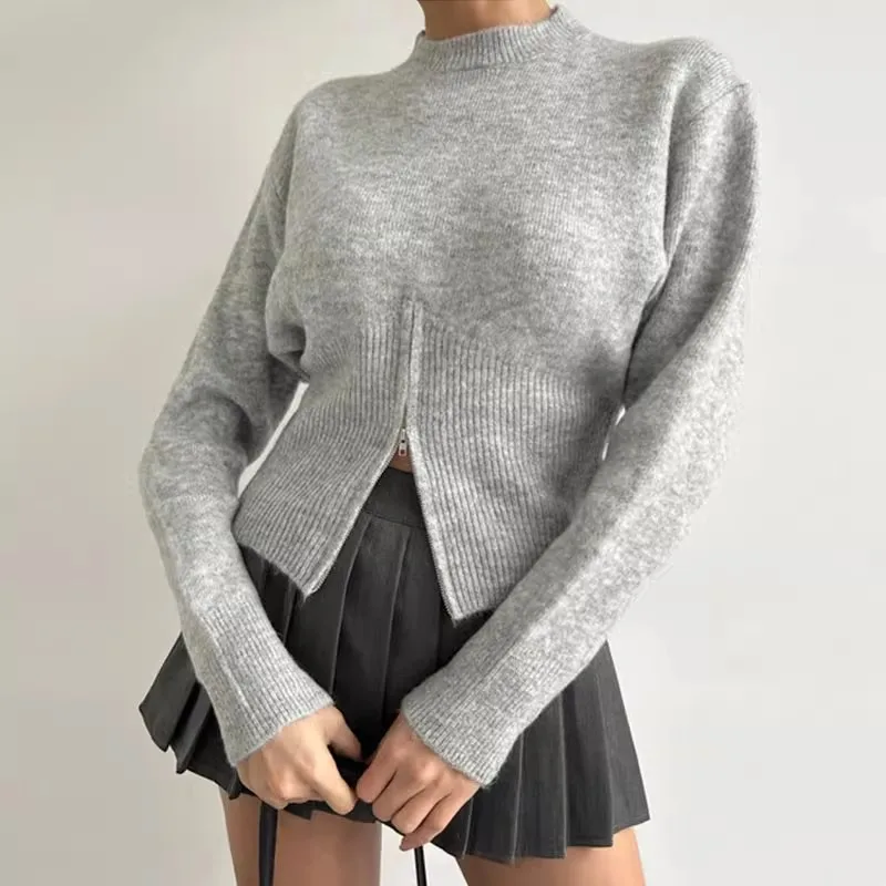 سترة محبوكة بأكمام طويلة ومتعددة الاستخدامات لخريف وشتاء 2025 للنساء