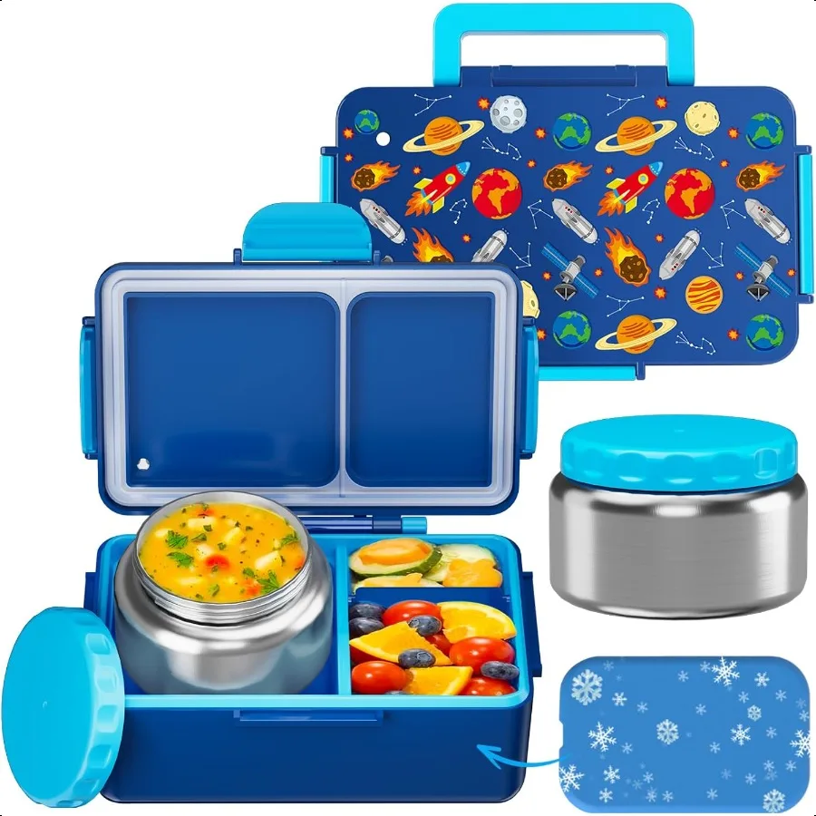 

SHPMXUPW Ланч-бокс Bento, 12 унций, термоконтейнер для супа из нержавеющей стали, 3 отделения, герметичный контейнер для еды со встроенным пакетом льда, изолированный Foo
