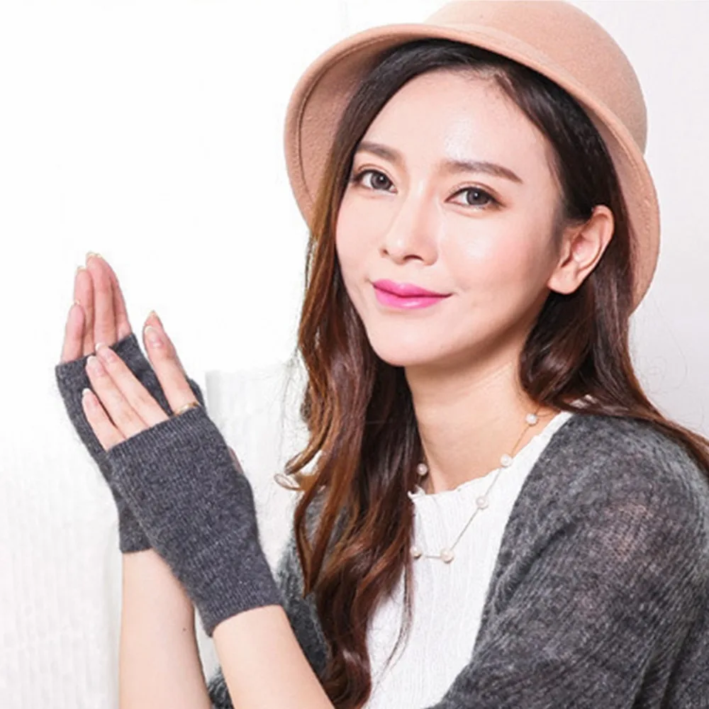 Protable Wool Mink Cashmere Gloves Exposed Finger Fingerless Knitted Wool Glove Warm Thick Wrist Gloves Women Girl