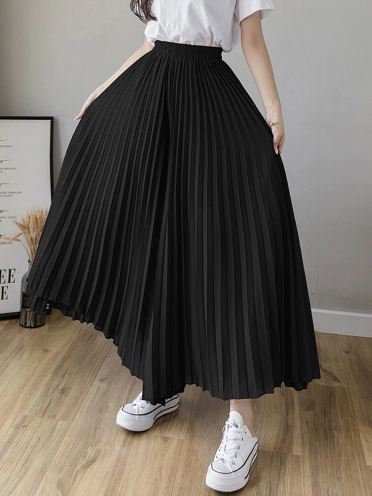 Falda plón de gasa pada hoada informal de pierna ancha con cintura alta y estilo coreano para mujer de verano