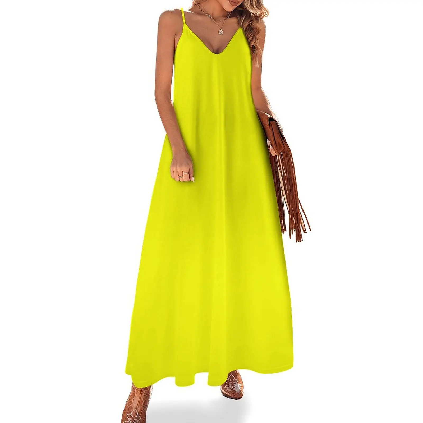 Neon Fluorescent Yellow Color Sleeveless Dress purple dress elegant chic wedding evening dresses Women long dress Beachwear