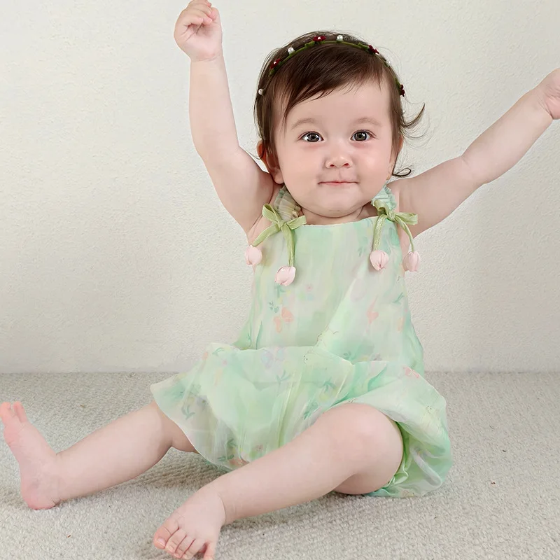 

Newborn Girls Cute Rompers 2025 Summer New Fashion Casual Pastorale Strap Floral Breathable Bodysuits Infant Clothes