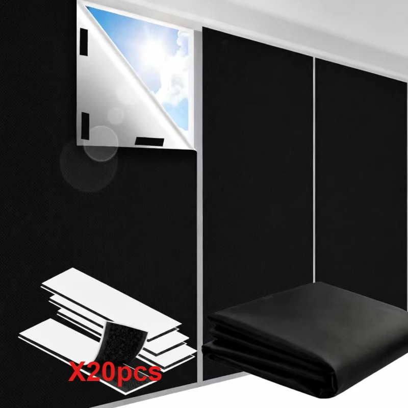 100% Blackout Curtains Home Non Perforated Self-Adhesive Sunshade Cloth Portable Travel Curtains Curtains and Window Accessories
