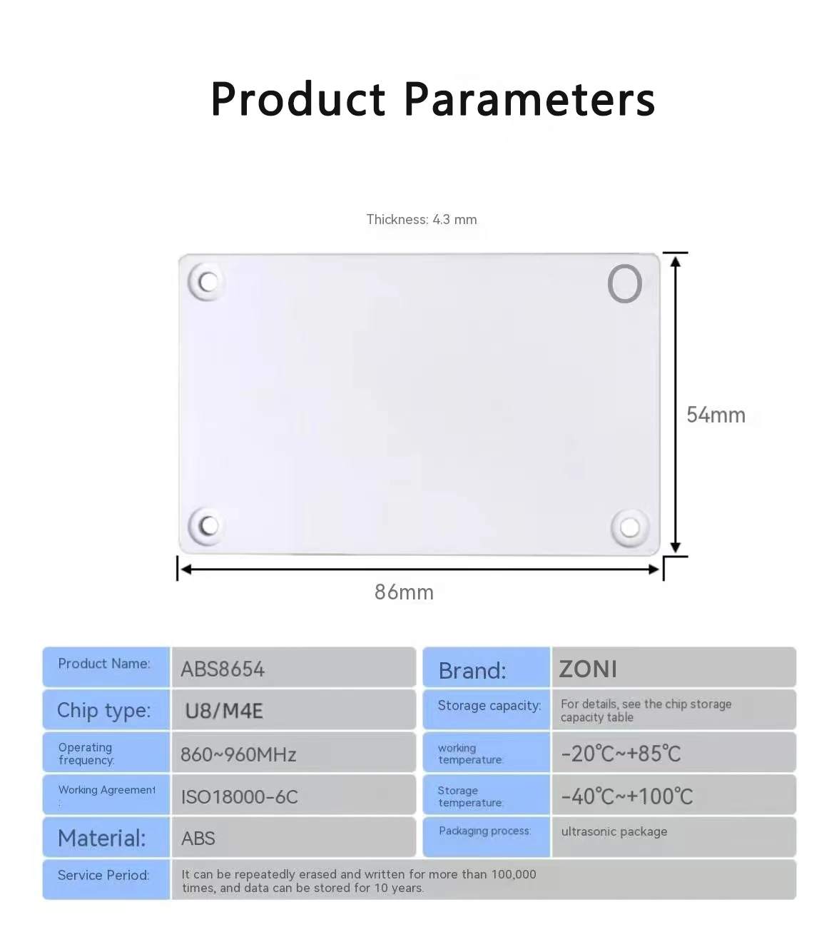 10 pz UHF RFID Scaffale per pallet Tag elettronico 18000-6C Gestione magazzino 860-960 MHz ABS impermeabile Smart Tag U8/M4E Chip