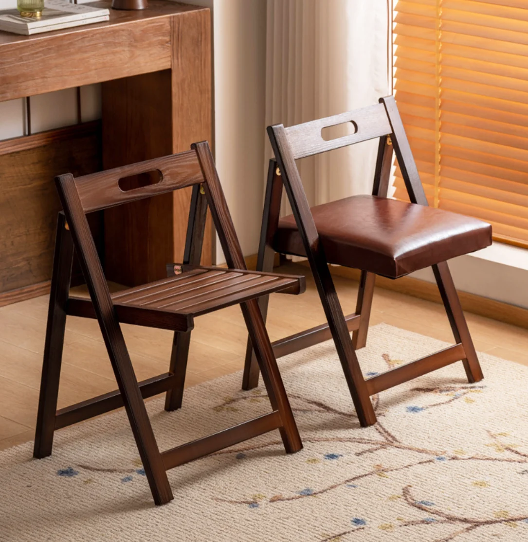 #Household Modern Minimalist Foldable Solid Wood Dining Chair Simple Leisure Office Balcony Multi-Functional Design Convenient
