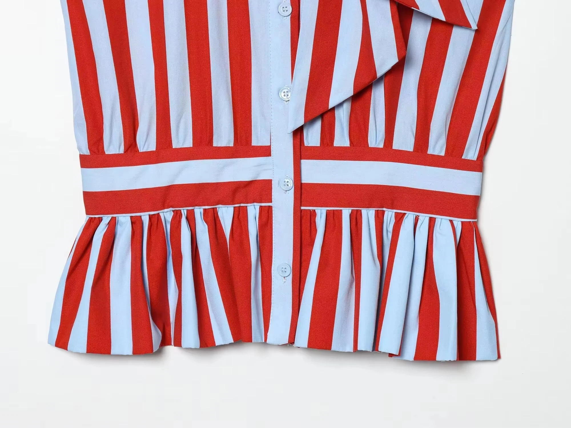 HH Damen Elegantes Schickes Gestreiftes Hemd mit Plissiertem Saum, Ärmellos, Schnürung, Stehkragen, Tailliertes Oberteil, Sommermode 2026, Streetwear – Detail 8