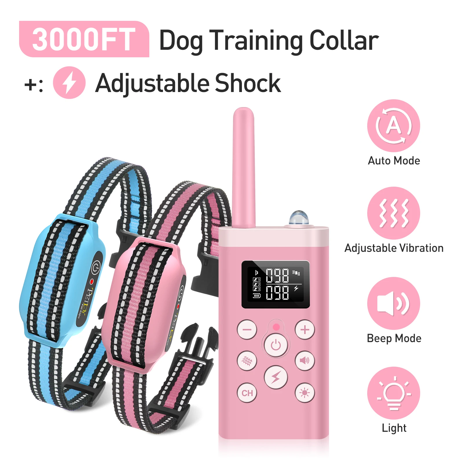 

3000Ft Automatic Bark Shock Dog Training Collar With Remote Control for Large Medium Dogs with Auto Mode 5 Sensitivity Levels