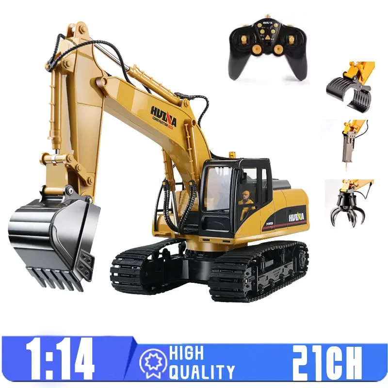 Huina 550HD 1:14 Alloy Remote Control Excavator 21CH Metal Digging Bucket Construction Vehicle 2.4G Wireless Large Excavator Toy