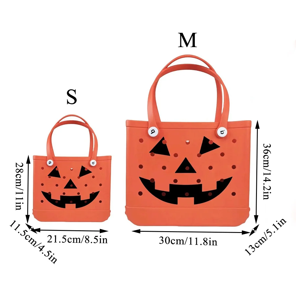 Halloween Pumpkin Tote Bag EVA Bogg Bag For Summer Beach Waterproof Reusable Orange Bag Best Gift For Friends