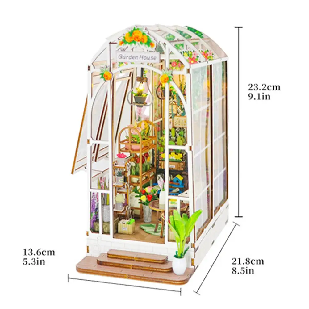 Rumah miniatur buku lucu Kit kebisingan DIY dengan lampu LED rak buku bookook masukkan Dekorasi kayu pembatas buku taman Diorama rumah