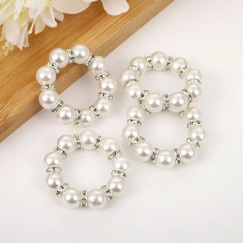 12Pcs Pearl Napkin Rings, Round Napkin Buckles Wedding Beaded White Napkin Rings for Formal Dinner Reception Party Banquet Table
