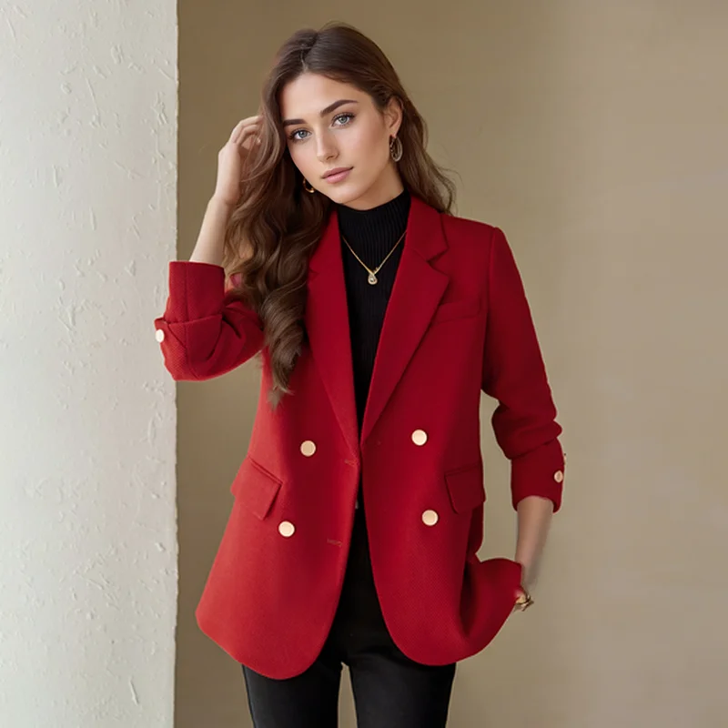 ZJYT Autumn Winter New Coats Women 2024 Korean Style Blazers Mujer Double Breasted Thick Jackets Casual Outerwears Plus Size