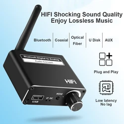 Bluetooth-Compatible 5.0 Wireless Digital To Analog DAC Converter With Headphone Optical Coaxial 3.5mm AUX Support USB Adapter