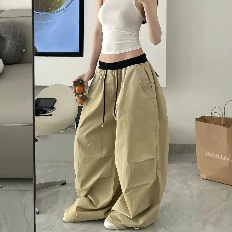 

Новинка 2026 года: Весенние женские брюки в стиле ретро, американские, свободные, с пэчворком, широкие штанины, для джазовых танцев, с карманами, в стиле рабочей одежды, повседневные