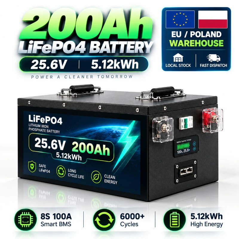 Solar-LiFePO4-Batterie 12,8V 25,6V 51,2V 100Ah 120Ah 200Ah Smart BMS Tiefzyklus-Lithium-Eisenphosphat-Batterie 6000+ Zyklen für Wohnmobile, Marine, USV-Notstromversorgung EU Polen Lager Schnelle