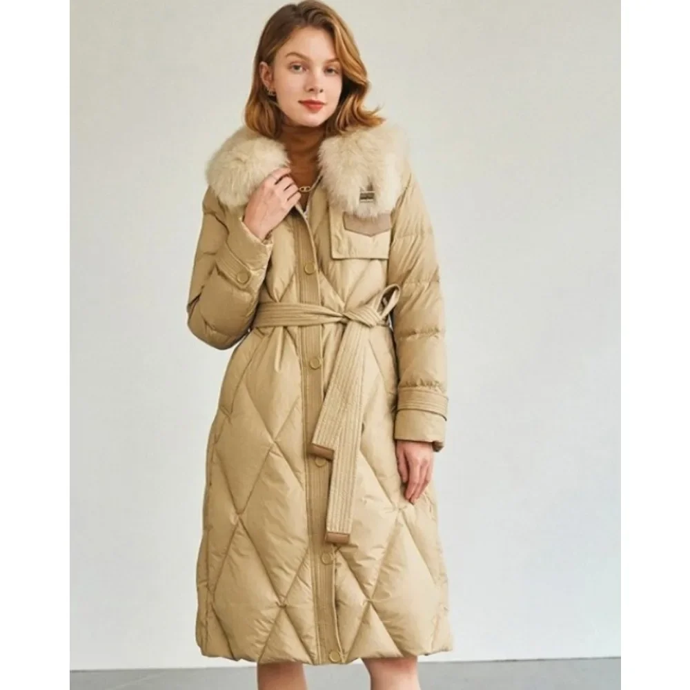 

Huge Real Fox Fur Collar 2024 Winter 90％ Duck Down Jacket Women Long Puffer Coat Snow Outerwear Female Slim Feather Parkas