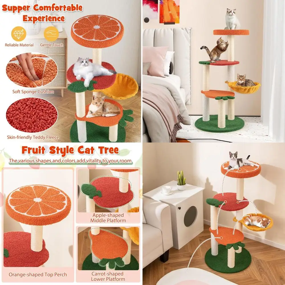 

Многоуровневая стильная кошачья лежанка-башня с сизалевыми столбиками, мягким поддоном, вращающейся корзиной и разноцветными платформами для домашних кошек