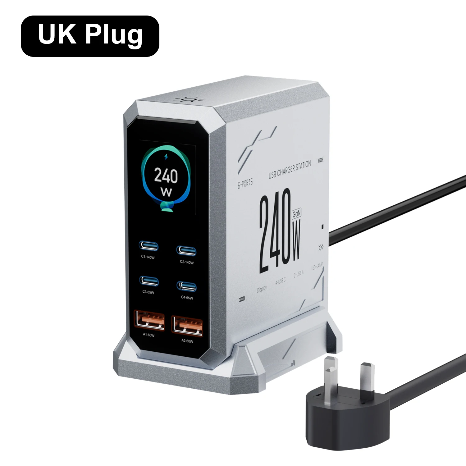 240 W GaN-Ladegerät 6-IN-1 140 W PD3.1 PPS USB Typ C Digitalanzeige Schnellladestation für iPhone 16 15 MacBook Laptops Samsung