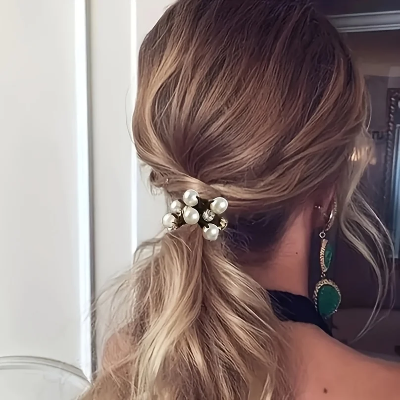3 قطع من ربطة شعر لؤلؤية بسيطة وأنيقة للنساء، عصابة رأس بسيطة وأنيقة من اللؤلؤ الاصطناعي، شريط مطاطي.
