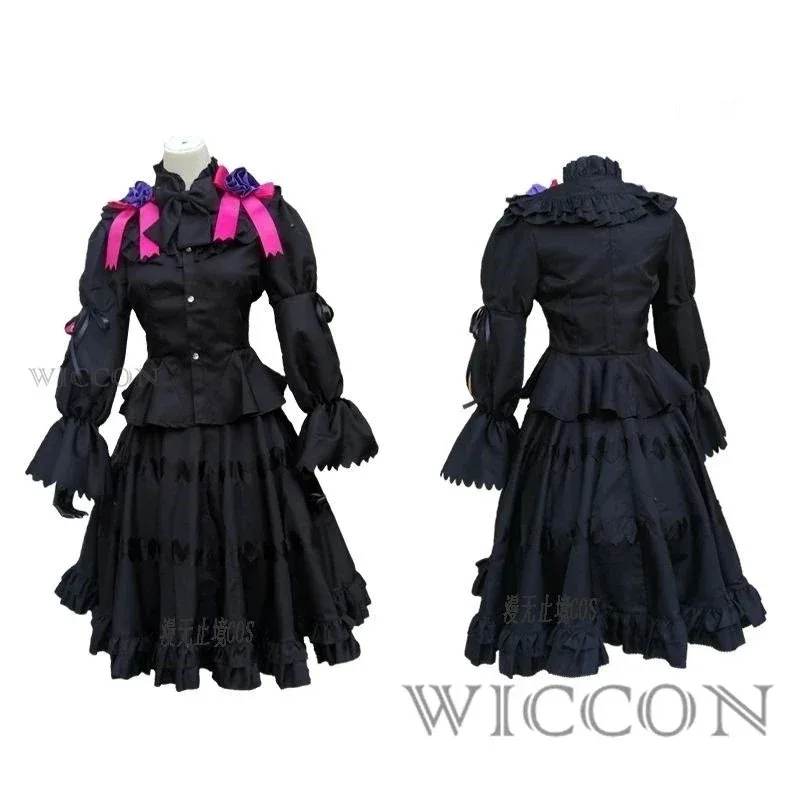 

qq98Date A Live Tokisaki Kurumi Black Lola Dress Date OutFit Unisex Cosplay costume with Wig