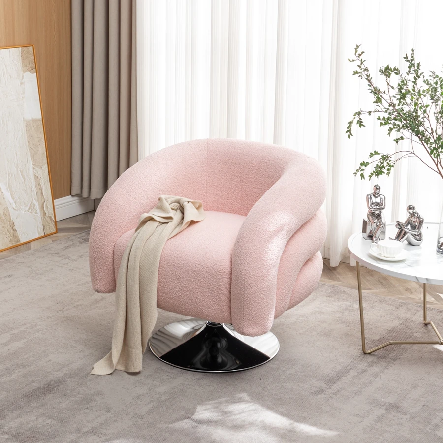 Modern Style Rotatable Single Sofa, Teddy Upholstered Sofa, Round Reading Chair, Suitable For Living Room And Bedroom